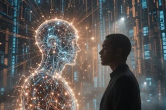 Artificial intelligence talking to human about God and existence