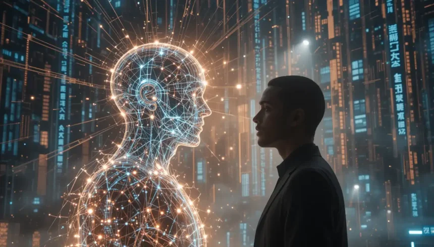 Artificial intelligence talking to human about God and existence